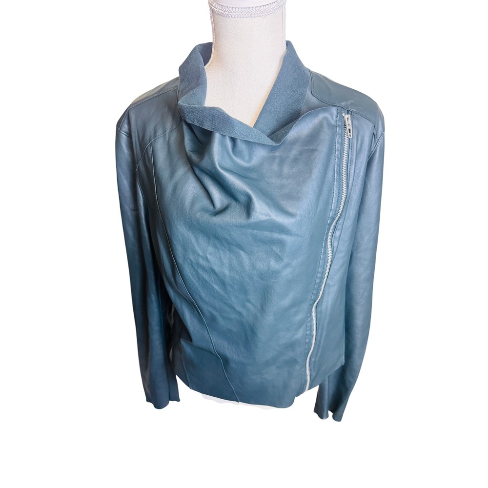BlankNYC Womens Vegan Leather Asymmetrical Zip Jacket Moto biker Dark Green L
